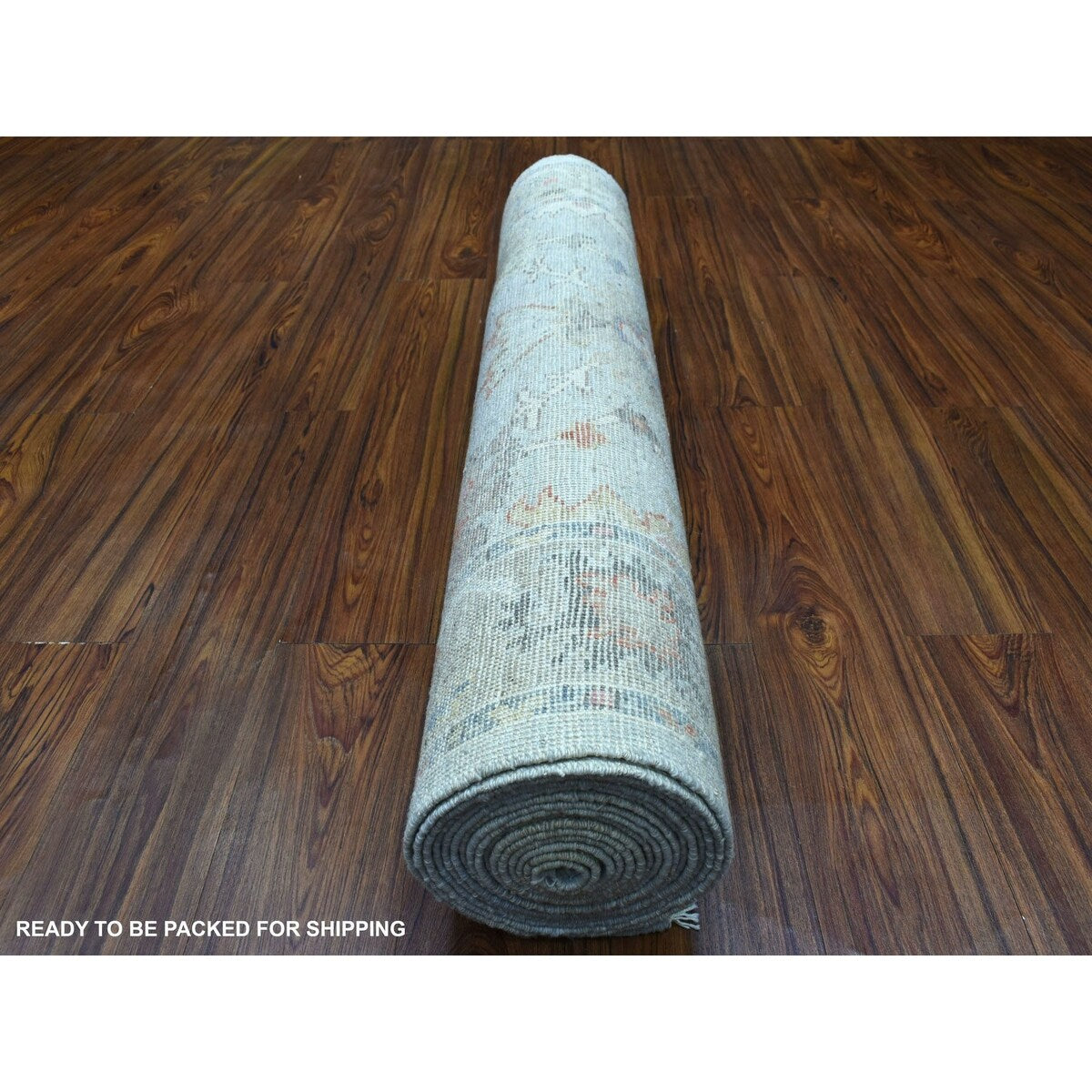 Shahbanu Rugs Gray Sun-Dried Wool Hand Knotted With Soft Colors Oushak Oriental Wide Gallery Size Runner Rug (4'0" x 19'5")