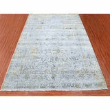 Shahbanu Rugs Gray Transitional Broken Persian All Over Design Vines and Scrolls Wool and Silk Hand Knotted Rug (9'x11'10")