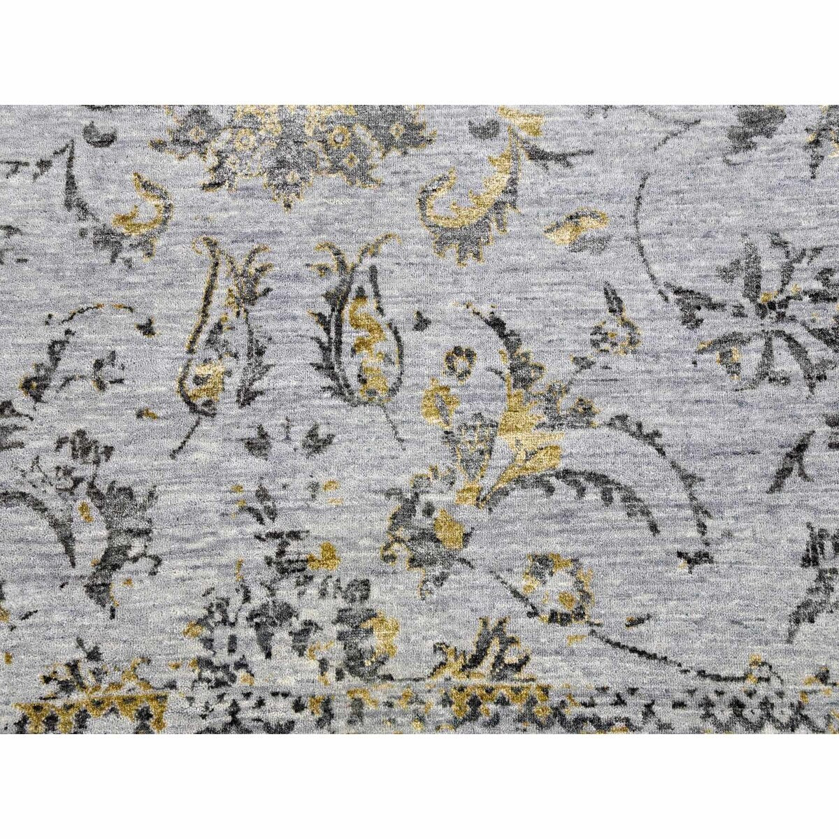 Shahbanu Rugs Gray Transitional Broken Persian All Over Design Vines and Scrolls Wool and Silk Hand Knotted Rug (9'x11'10")
