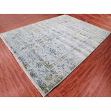 Shahbanu Rugs Gray Transitional Broken Persian All Over Design Vines and Scrolls Wool and Silk Hand Knotted Rug (9'x11'10")