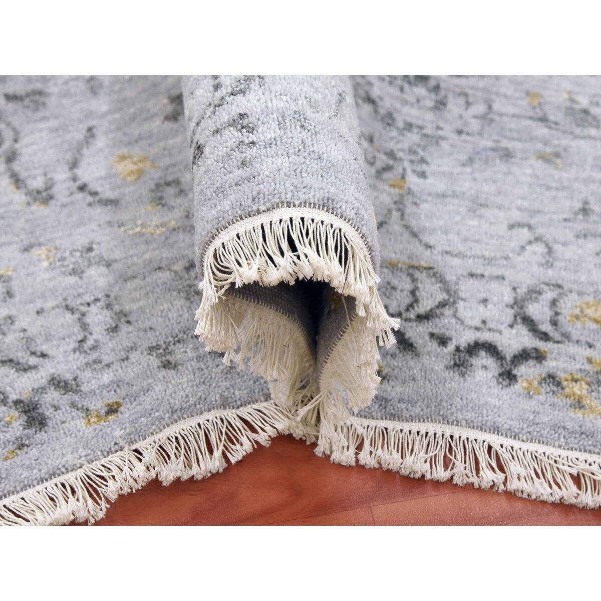 Shahbanu Rugs Gray Transitional Broken Persian All Over Design Vines and Scrolls Wool and Silk Hand Knotted Rug (9'x11'10")