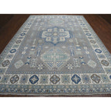 Shahbanu Rugs Gray Vintage Look Kazak Geometric Design Pure Wool Hand Knotted Oriental Rug (10'0" x 14'1") - 10'0" x 14'1"