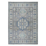 Shahbanu Rugs Gray Vintage Look Kazak Geometric Design Pure Wool Hand Knotted Oriental Rug (10'0" x 14'1") - 10'0" x 14'1"