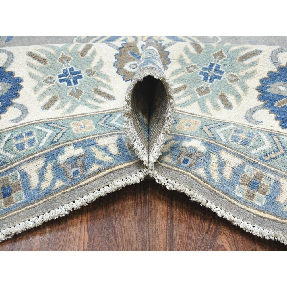 Shahbanu Rugs Gray Vintage Look Kazak Geometric Design Pure Wool Hand Knotted Oriental Rug (10'0" x 14'1") - 10'0" x 14'1"