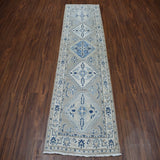 Shahbanu Rugs Gray Vintage Look Kazak Pure Wool Hand-Knotted Oriental Runner Rug (2'7" x 7'11") - 2'7" x 7'11"