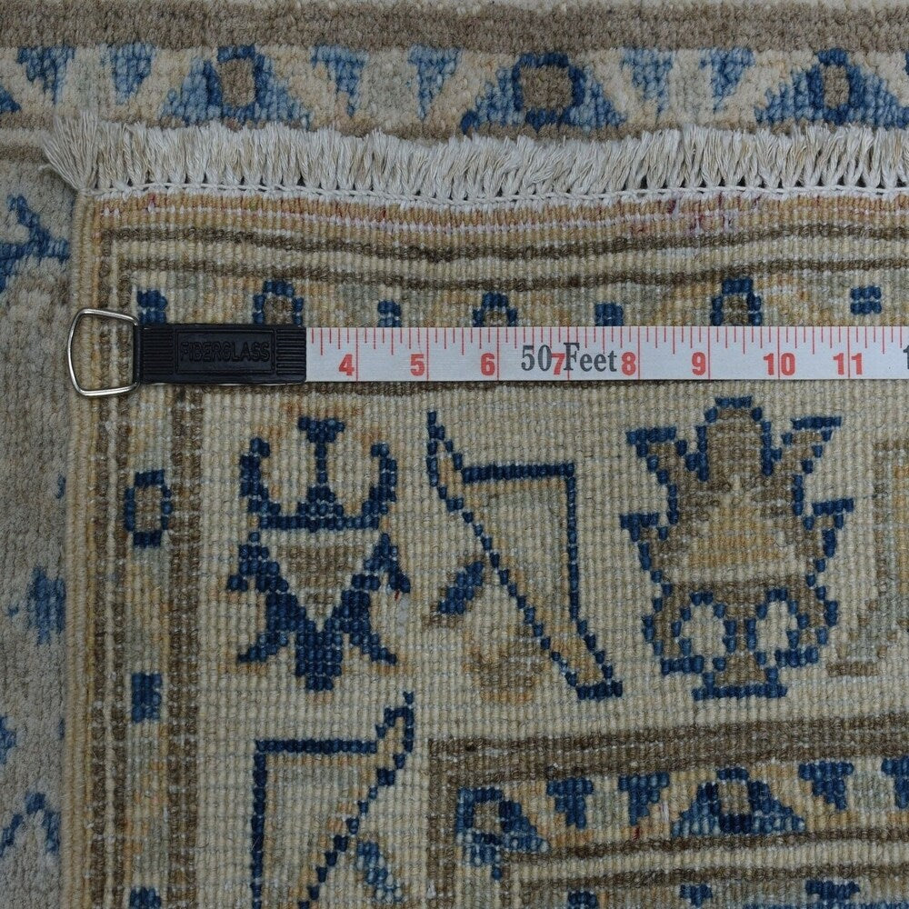 Shahbanu Rugs Gray Vintage Look Kazak Pure Wool Hand-Knotted Oriental Runner Rug (2'7" x 7'11") - 2'7" x 7'11"