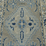 Shahbanu Rugs Gray Vintage Look Kazak Pure Wool Hand-Knotted Oriental Runner Rug (2'7" x 7'11") - 2'7" x 7'11"