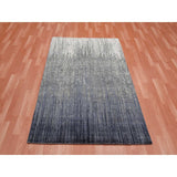 Shahbanu Rugs Gray and Blue, Modern Ombre Design Densely Woven, Pure Wool Hand Knotted, Oriental Rug (4'0" x 6'0") - 4'0" x 6'0"