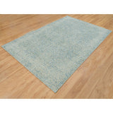Shahbanu Rugs Gray with Touches of Blue Modern Jacquard Hand Loomed Soft Wool and Plant Based Silk Oriental Rug (6'0" x 9'0")