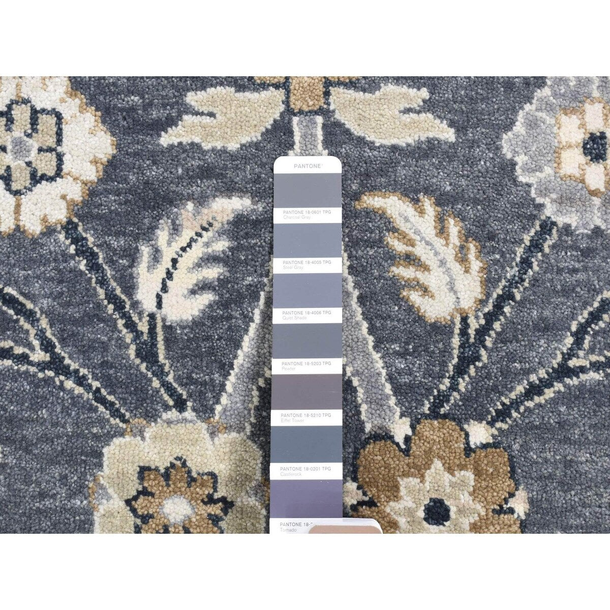 Shahbanu Rugs Gray, 100% Wool, Flower Blossom Design, Hand Knotted, Sample Fragment, Squarish Oriental Rug (2'0" x 2'4")