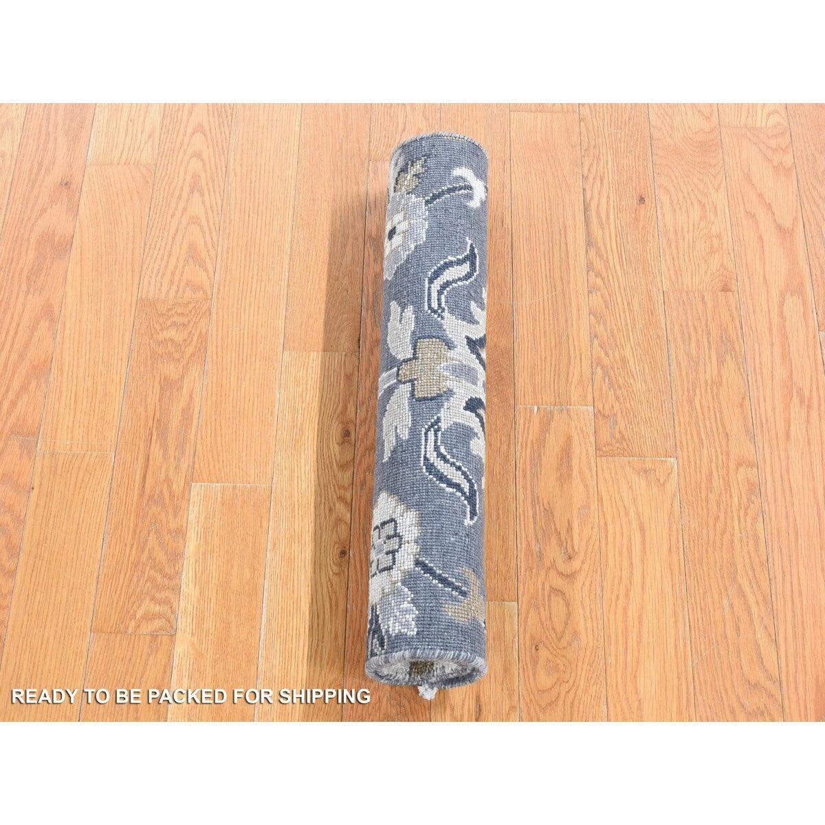 Shahbanu Rugs Gray, 100% Wool, Flower Blossom Design, Hand Knotted, Sample Fragment, Squarish Oriental Rug (2'0" x 2'4")