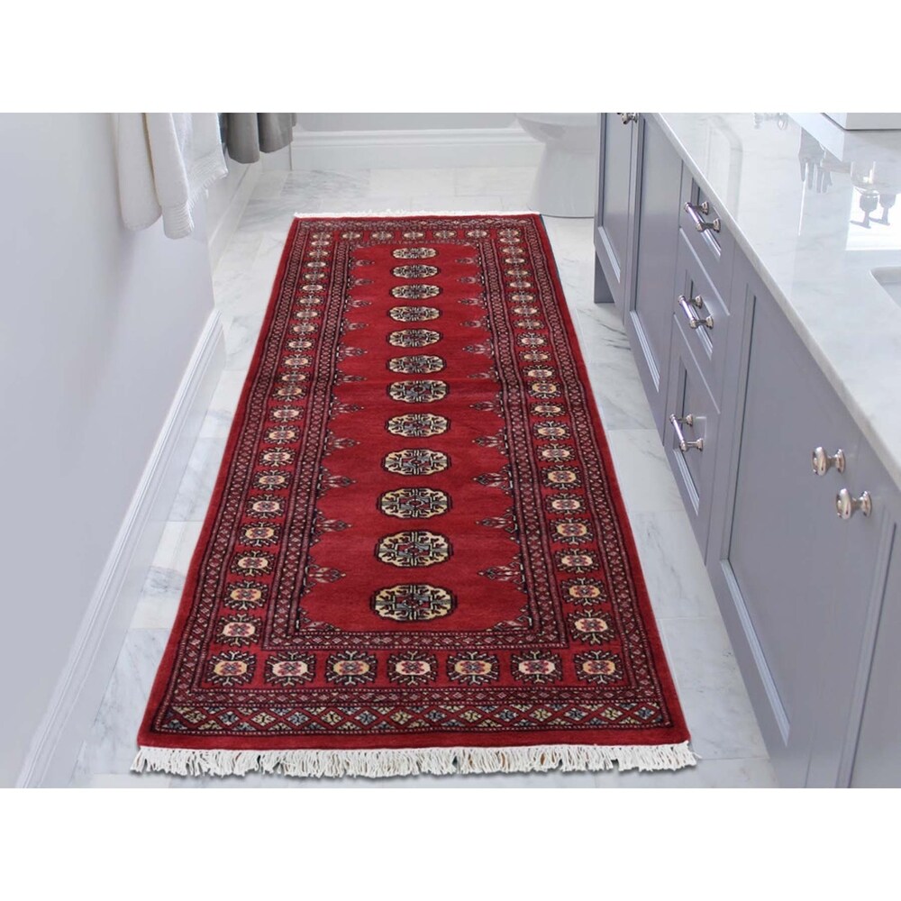 Shahbanu Rugs Hand-Knotted Elephant Feet Design Pure Wool Bokara Runner Rug (2'8" x 6'8") - 2'8" x 6'8"