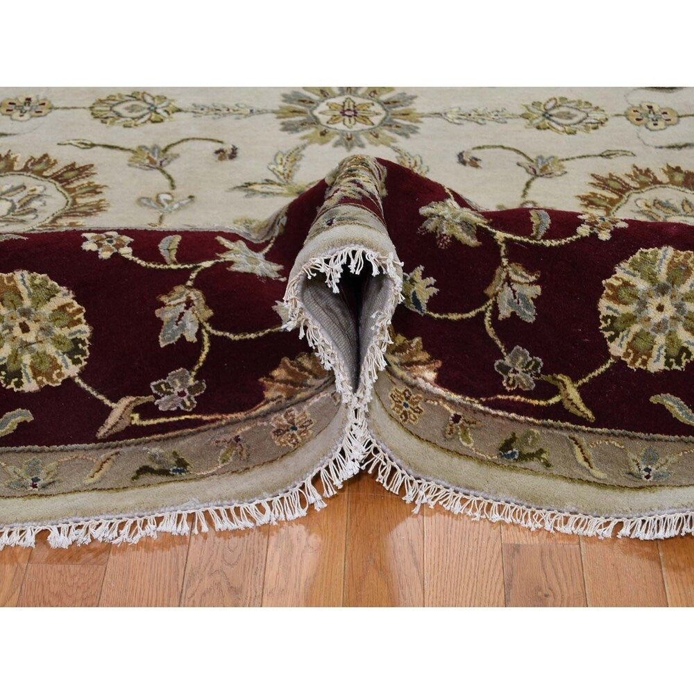 Shahbanu Rugs Hand-Knotted Half Wool and Half Silk Burgundy Rajasthan Round Rug (10'2" x 10'2") - 10'2" x 10'2"