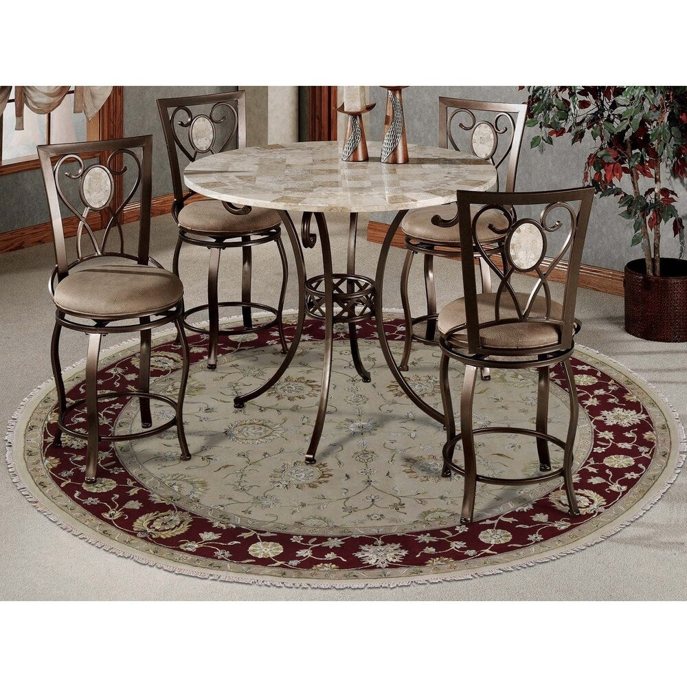 Shahbanu Rugs Hand-Knotted Half Wool and Half Silk Burgundy Rajasthan Round Rug (10'2" x 10'2") - 10'2" x 10'2"