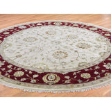 Shahbanu Rugs Hand-Knotted Half Wool and Half Silk Burgundy Rajasthan Round Rug (10'2" x 10'2") - 10'2" x 10'2"
