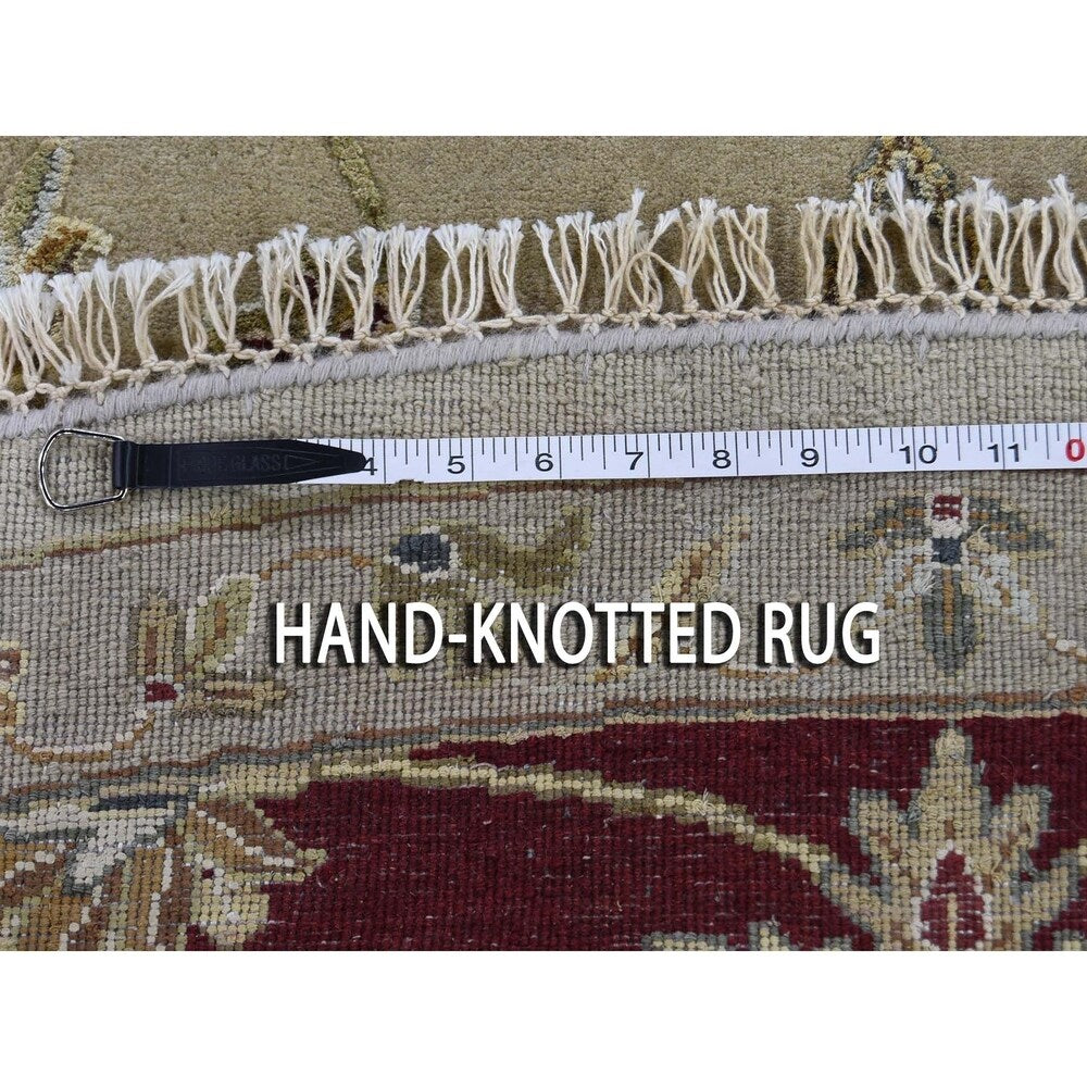 Shahbanu Rugs Hand-Knotted Half Wool and Half Silk Burgundy Rajasthan Round Rug (10'2" x 10'2") - 10'2" x 10'2"