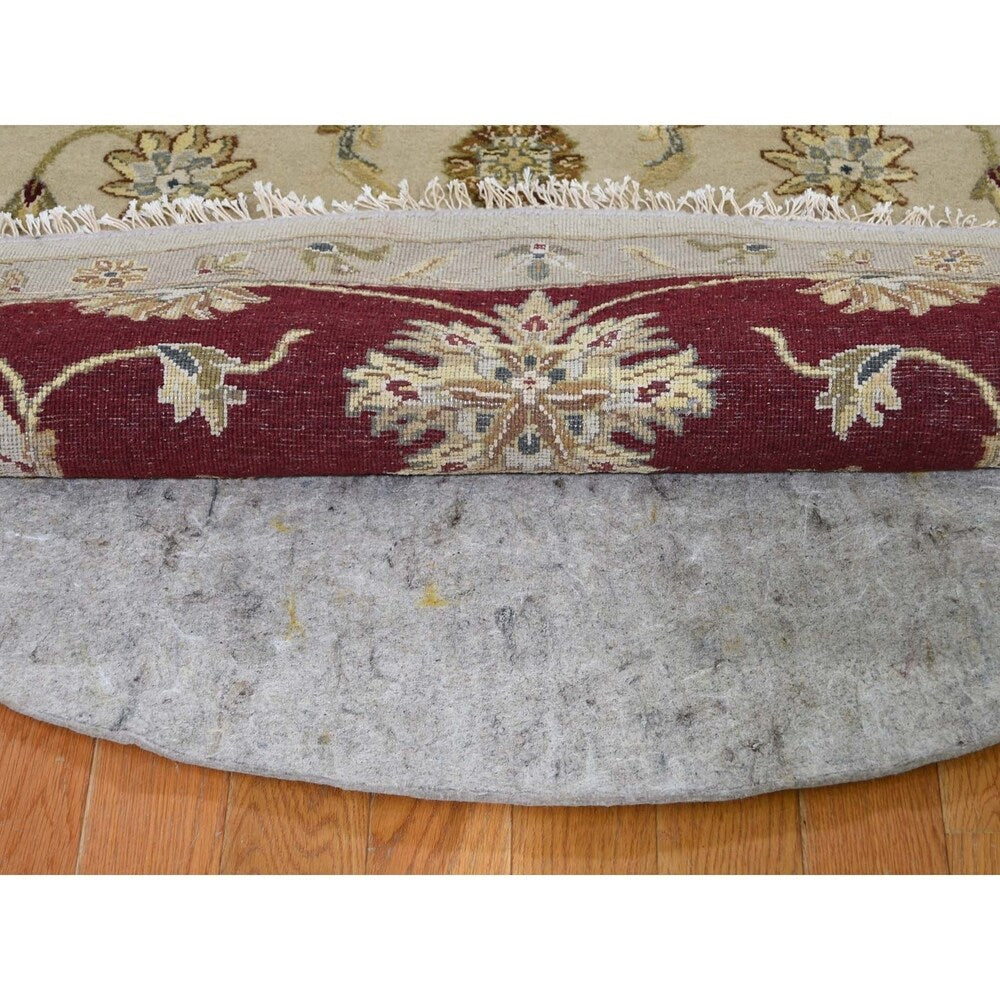 Shahbanu Rugs Hand-Knotted Half Wool and Half Silk Burgundy Rajasthan Round Rug (10'2" x 10'2") - 10'2" x 10'2"