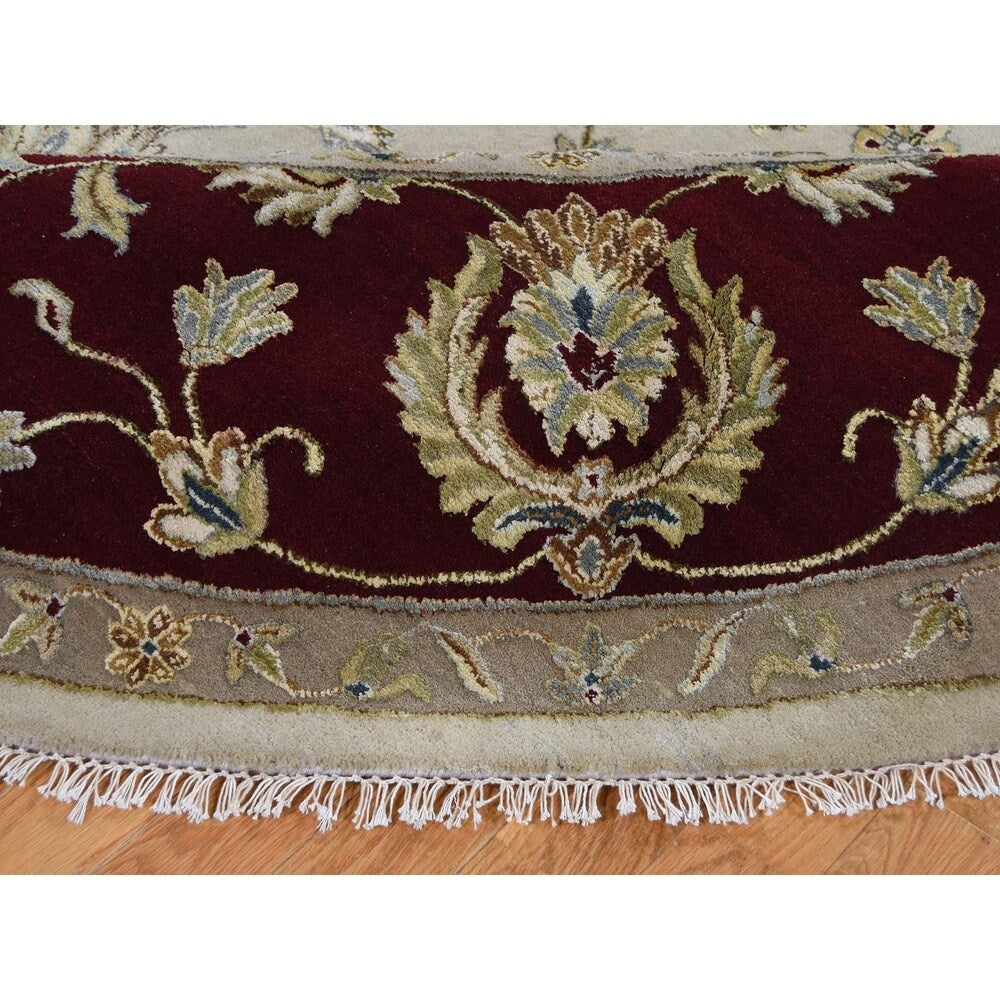 Shahbanu Rugs Hand-Knotted Half Wool and Half Silk Burgundy Rajasthan Round Rug (10'2" x 10'2") - 10'2" x 10'2"