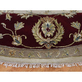 Shahbanu Rugs Hand-Knotted Half Wool and Half Silk Burgundy Rajasthan Round Rug (10'2" x 10'2") - 10'2" x 10'2"