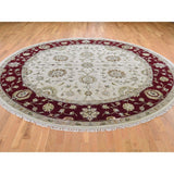 Shahbanu Rugs Hand-Knotted Half Wool and Half Silk Burgundy Rajasthan Round Rug (10'2" x 10'2") - 10'2" x 10'2"