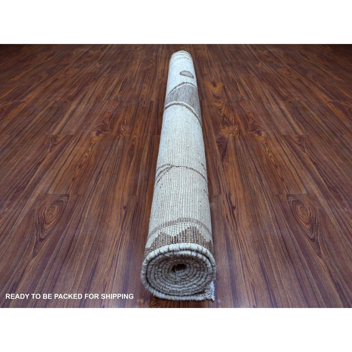 Shahbanu Rugs Hand Knotted Ivory Moroccan Berber with Arts and Crafts Pure Afghan Wool Oriental Rug (6'0" x 8'8") - 6'0" x 8'8"