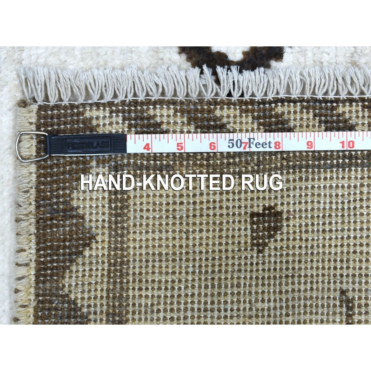Shahbanu Rugs Hand Knotted Ivory Moroccan Berber with Arts and Crafts Pure Afghan Wool Oriental Rug (6'0" x 8'8") - 6'0" x 8'8"