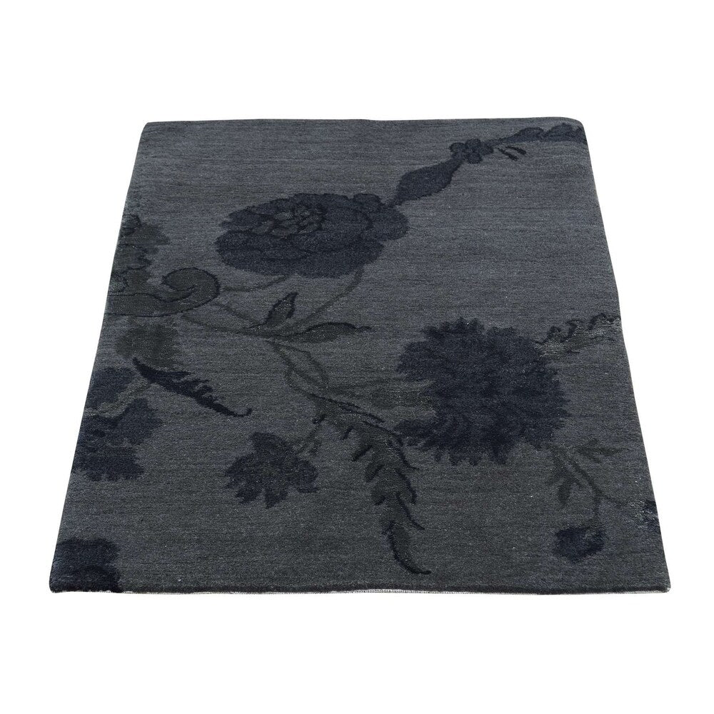 Shahbanu Rugs Hand Knotted Modern Wool And Silk Floral Design Nepali Rug (2'0" x 3'0") - 2'0" x 3'0"