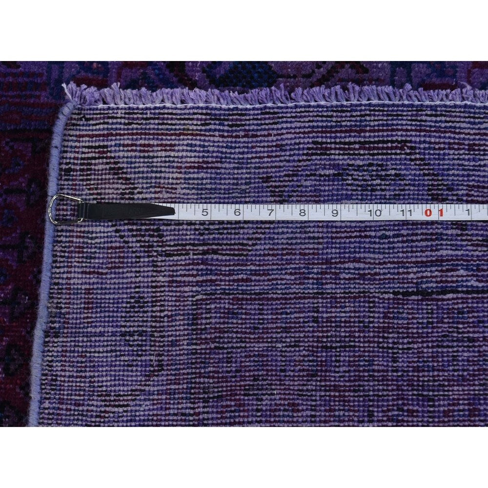 Shahbanu Rugs Hand-Knotted Overdyed Sarouk Mir Worn Pure Wool Oriental Rug (3'4" x 10'1") - 3'4" x 10'1"