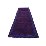 Shahbanu Rugs Hand-Knotted Overdyed Sarouk Mir Worn Pure Wool Oriental Rug (3'4" x 10'1") - 3'4" x 10'1"