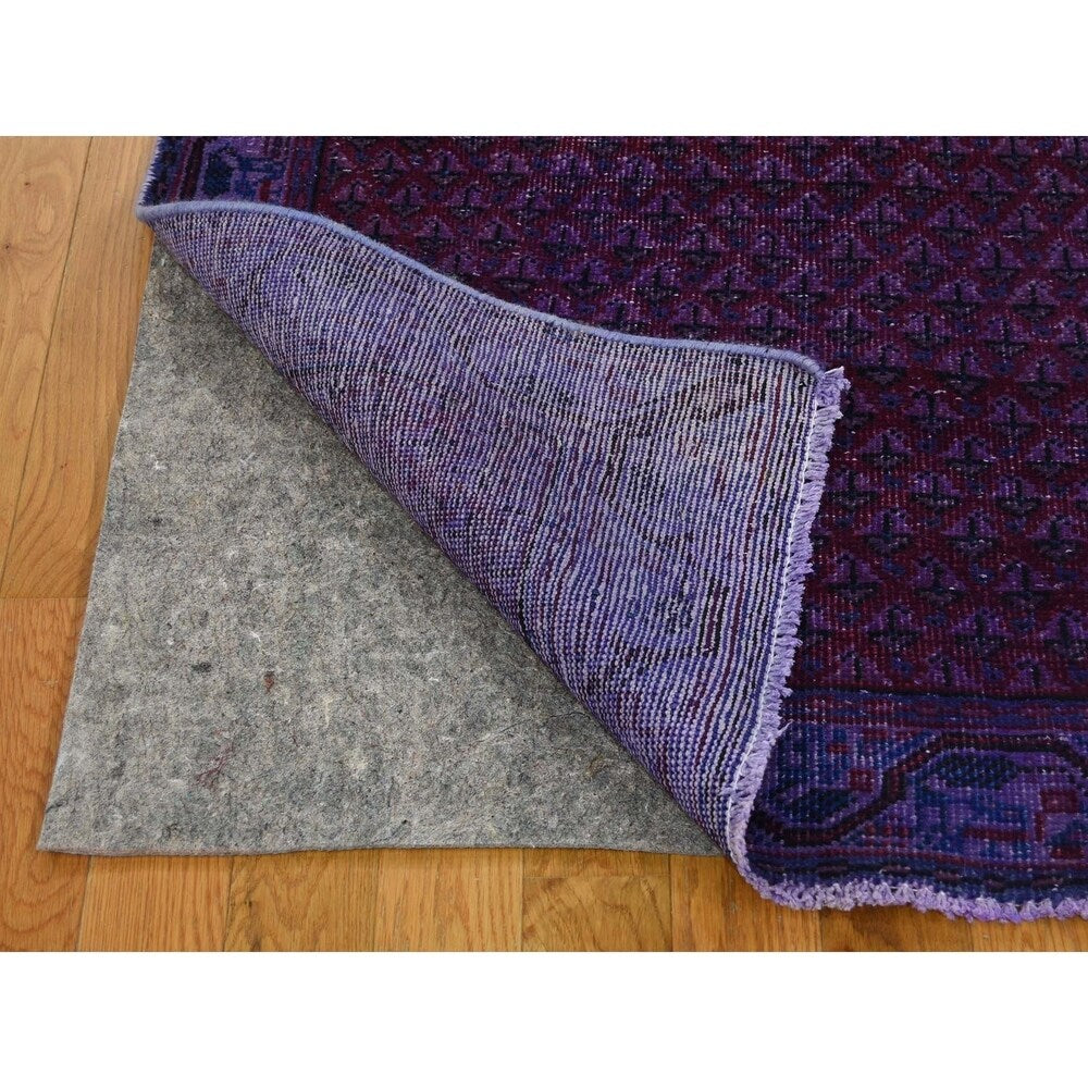 Shahbanu Rugs Hand-Knotted Overdyed Sarouk Mir Worn Pure Wool Oriental Rug (3'4" x 10'1") - 3'4" x 10'1"