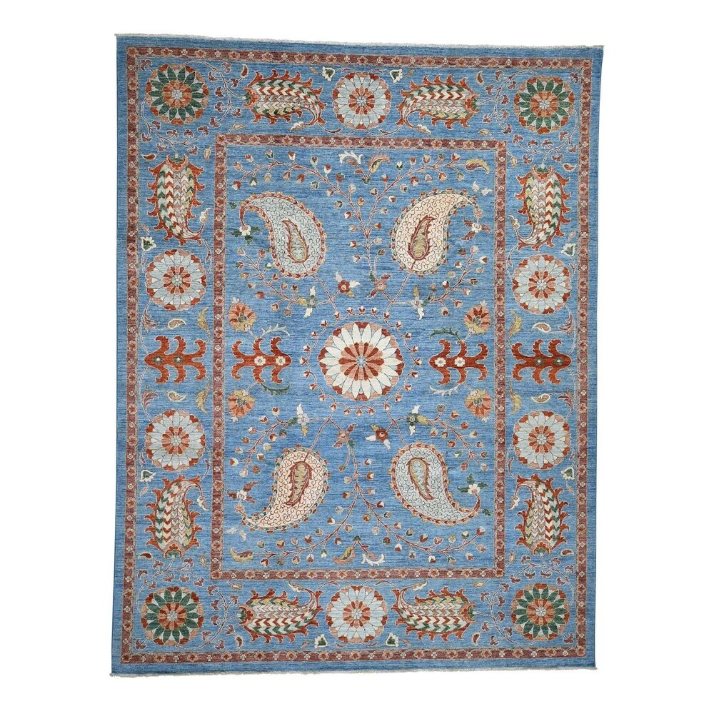 Shahbanu Rugs Hand-Knotted Peshawar with Suzani Design Pure Wool Oriental Rug (9'3" x 12'0") - 9'3" x 12'0"