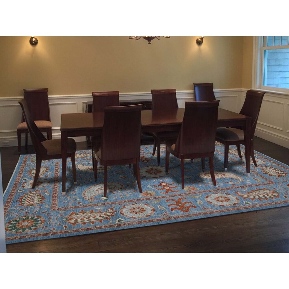 Shahbanu Rugs Hand-Knotted Peshawar with Suzani Design Pure Wool Oriental Rug (9'3" x 12'0") - 9'3" x 12'0"