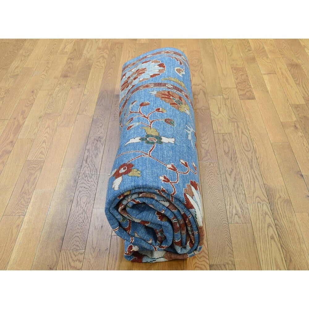 Shahbanu Rugs Hand-Knotted Peshawar with Suzani Design Pure Wool Oriental Rug (9'3" x 12'0") - 9'3" x 12'0"
