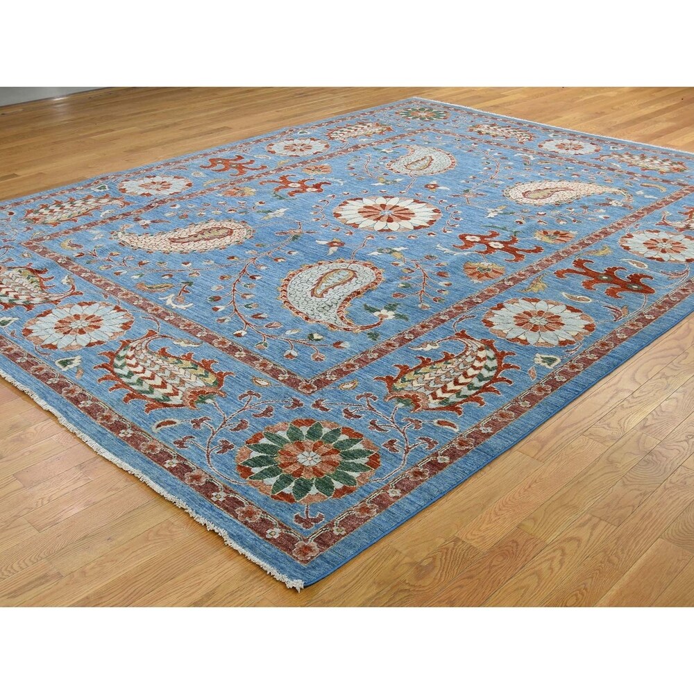 Shahbanu Rugs Hand-Knotted Peshawar with Suzani Design Pure Wool Oriental Rug (9'3" x 12'0") - 9'3" x 12'0"