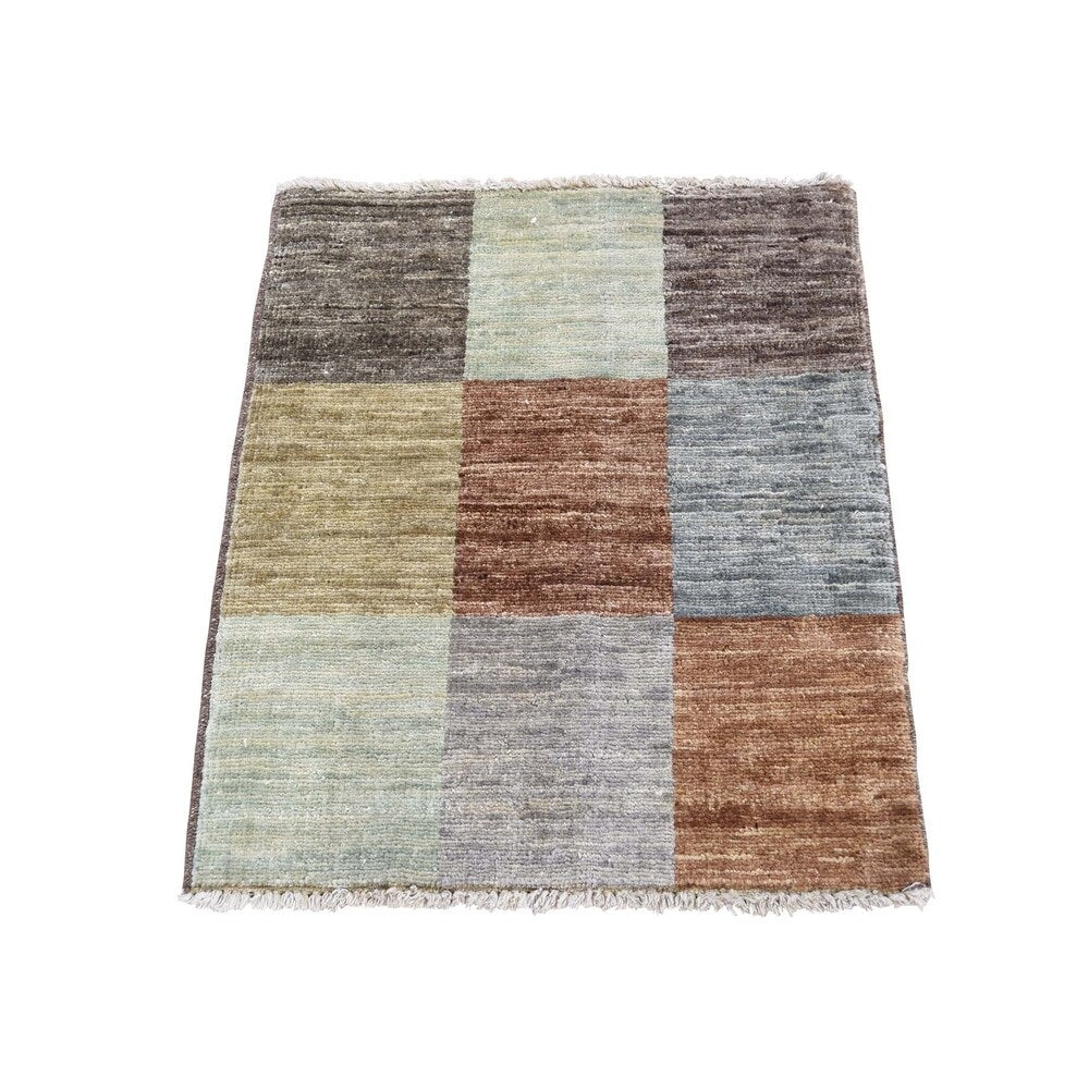 Shahbanu Rugs Hand Knotted Pure Wool Gabbeh Multicolored Oriental Sample Rug (1'8" x 2'0") - 1'8" x 2'0"