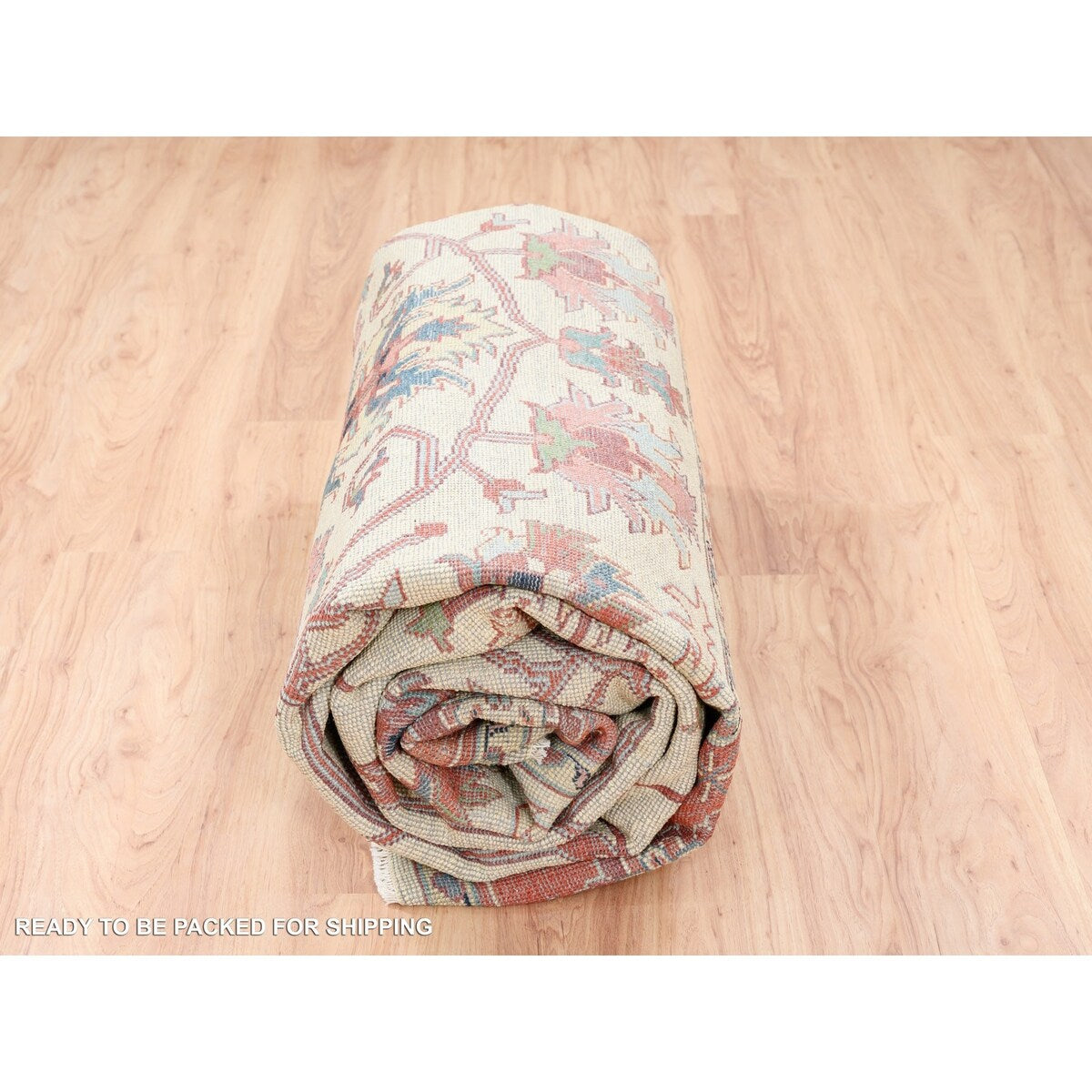 Shahbanu Rugs Hand Knotted Pure Wool Heriz Revival with All Over Design Ivory Oriental Rug (9'0" x 12'2") - 9'0" x 12'2"