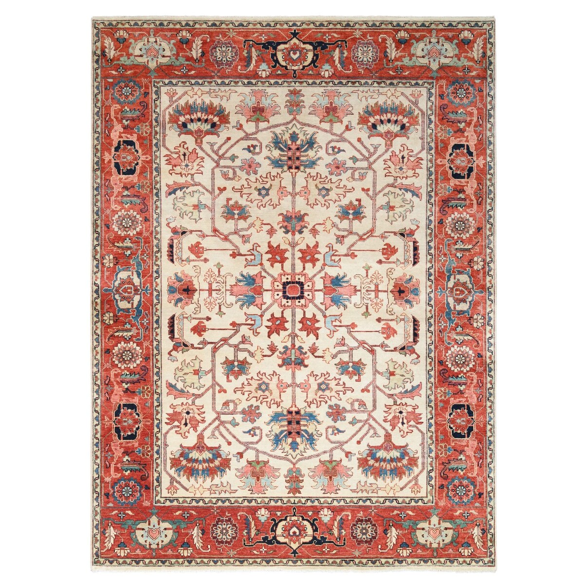Shahbanu Rugs Hand Knotted Pure Wool Heriz Revival with All Over Design Ivory Oriental Rug (9'0" x 12'2") - 9'0" x 12'2"