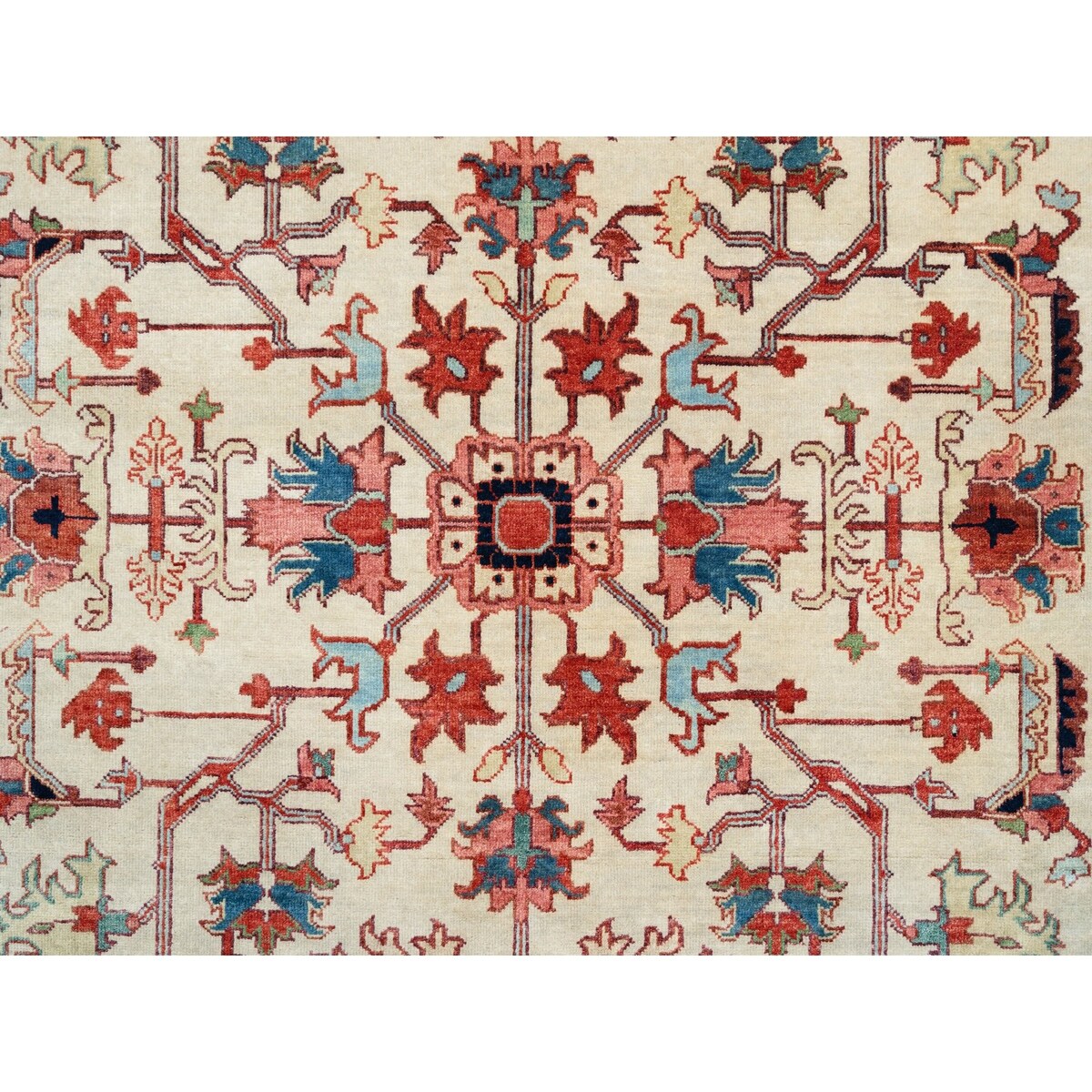 Shahbanu Rugs Hand Knotted Pure Wool Heriz Revival with All Over Design Ivory Oriental Rug (9'0" x 12'2") - 9'0" x 12'2"