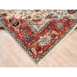 Shahbanu Rugs Hand Knotted Pure Wool Heriz Revival with All Over Design Ivory Oriental Rug (9'0" x 12'2") - 9'0" x 12'2"