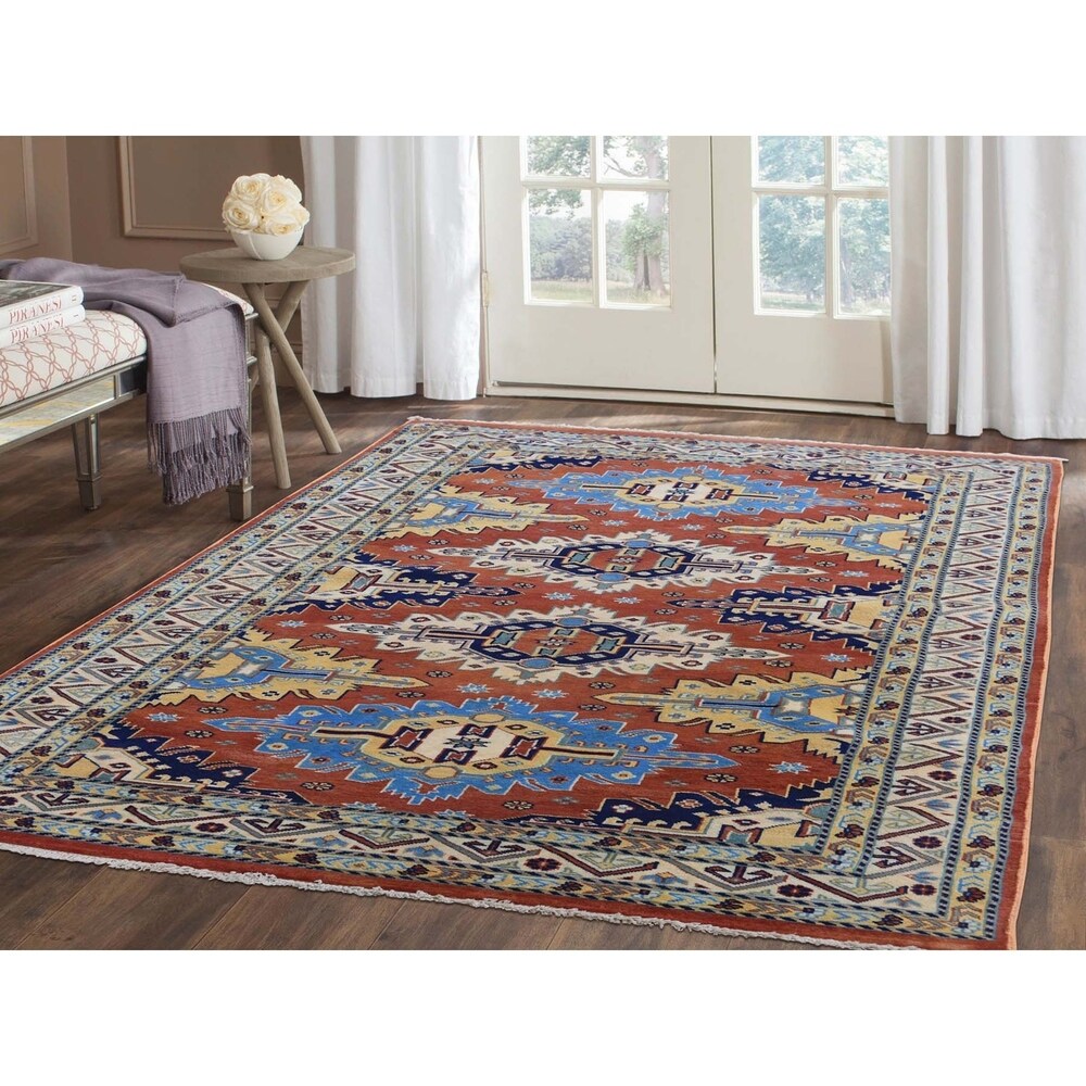 Shahbanu Rugs Hand Knotted Pure Wool Super Kazak Oriental Rug (4'2" x 6'3") - 4'2" x 6'3"
