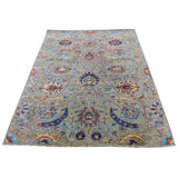 Shahbanu Rugs Hand-Knotted Sickle Leaf Design Silk With Textured Wool Oriental Rug (4'0" x 6'0") - 4'0" x 6'0"
