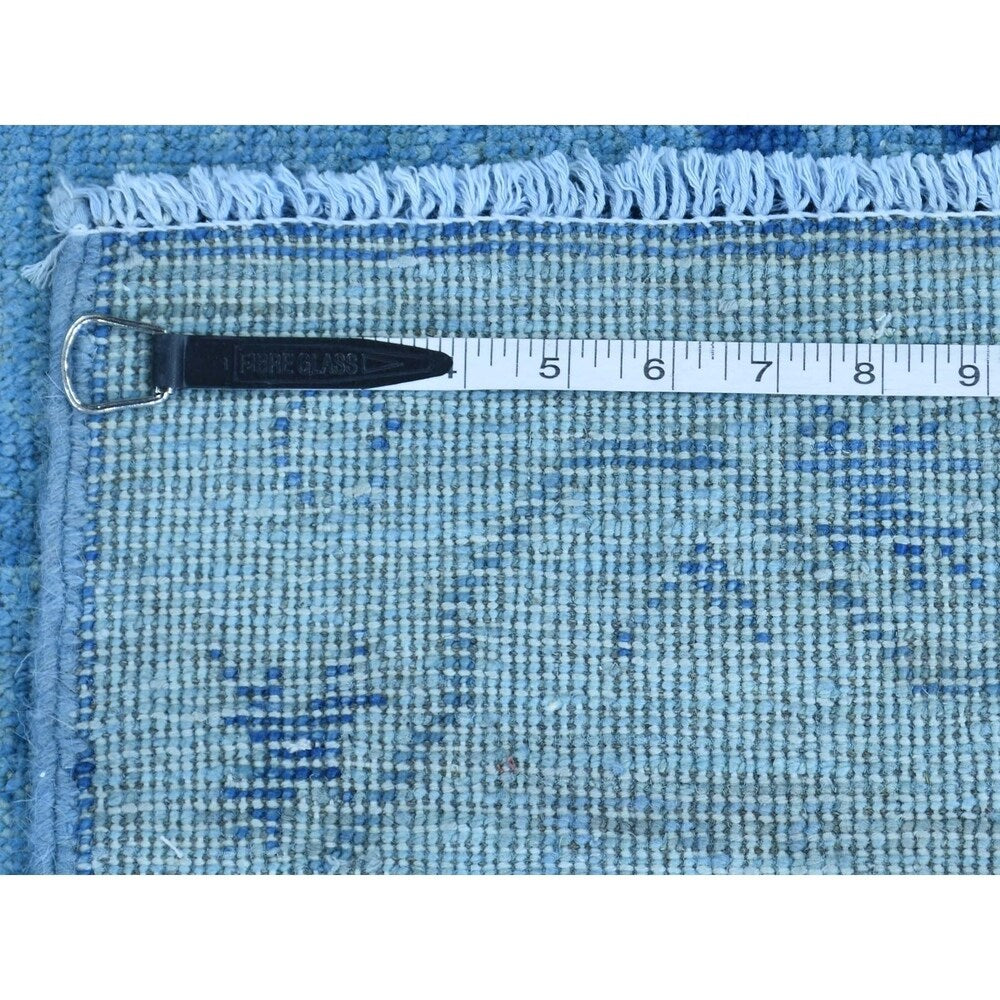 Shahbanu Rugs Hand-Knotted Sky Blue Overdyed Khotan Pure Wool Oriental Rug (2'0" x 2'10") - 2'0" x 2'10"
