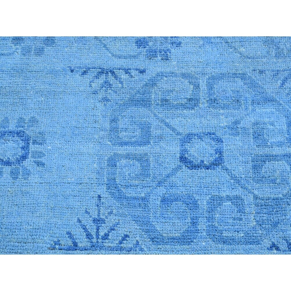 Shahbanu Rugs Hand-Knotted Sky Blue Overdyed Khotan Pure Wool Oriental Rug (2'0" x 2'10") - 2'0" x 2'10"