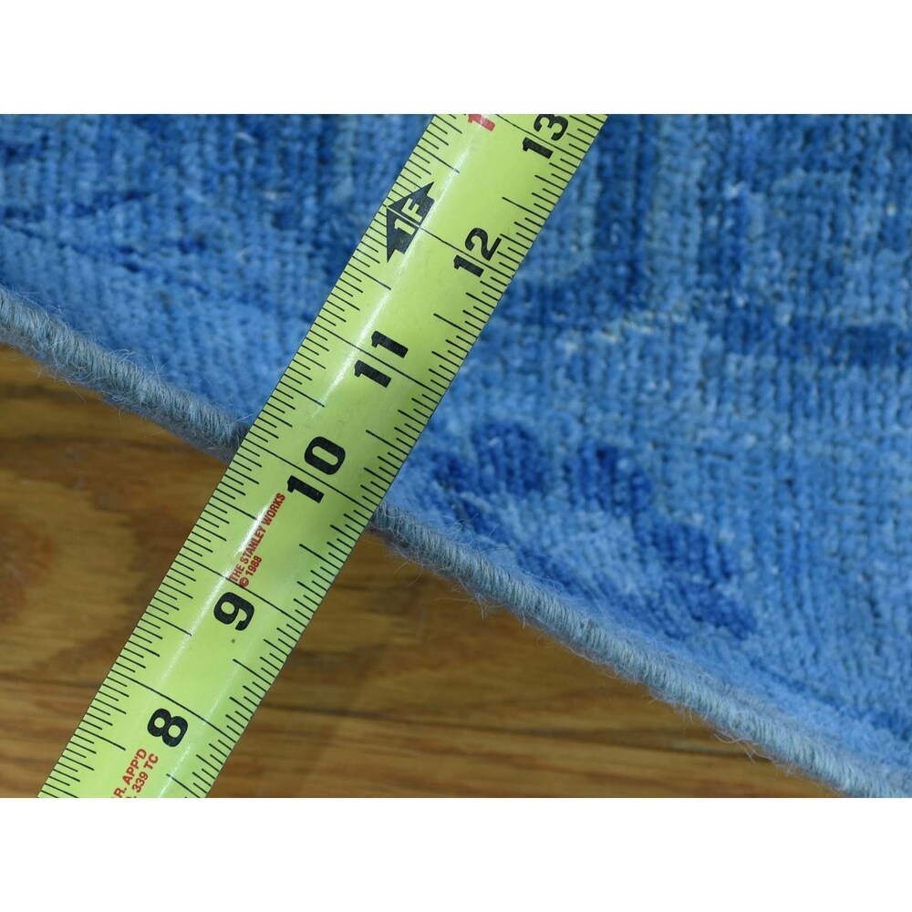 Shahbanu Rugs Hand-Knotted Sky Blue Overdyed Khotan Pure Wool Oriental Rug (2'0" x 2'10") - 2'0" x 2'10"