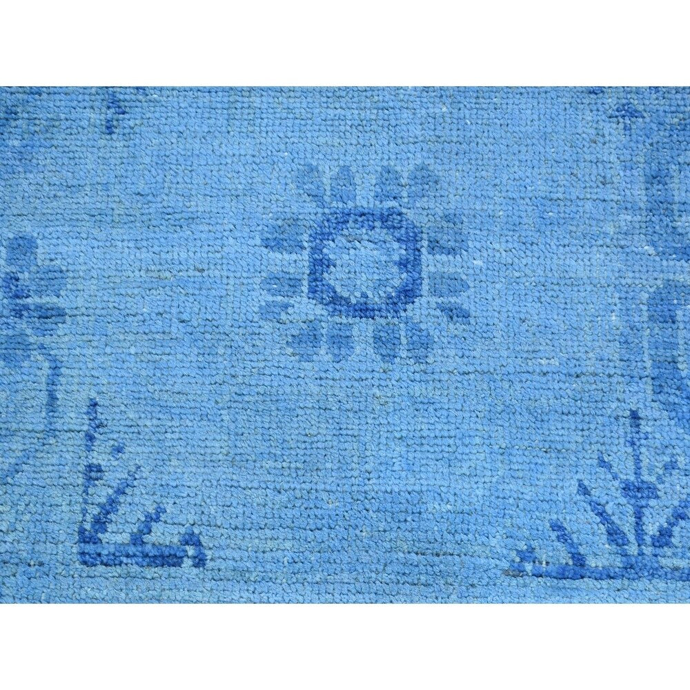 Shahbanu Rugs Hand-Knotted Sky Blue Overdyed Khotan Pure Wool Oriental Rug (2'0" x 2'10") - 2'0" x 2'10"