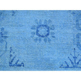 Shahbanu Rugs Hand-Knotted Sky Blue Overdyed Khotan Pure Wool Oriental Rug (2'0" x 2'10") - 2'0" x 2'10"