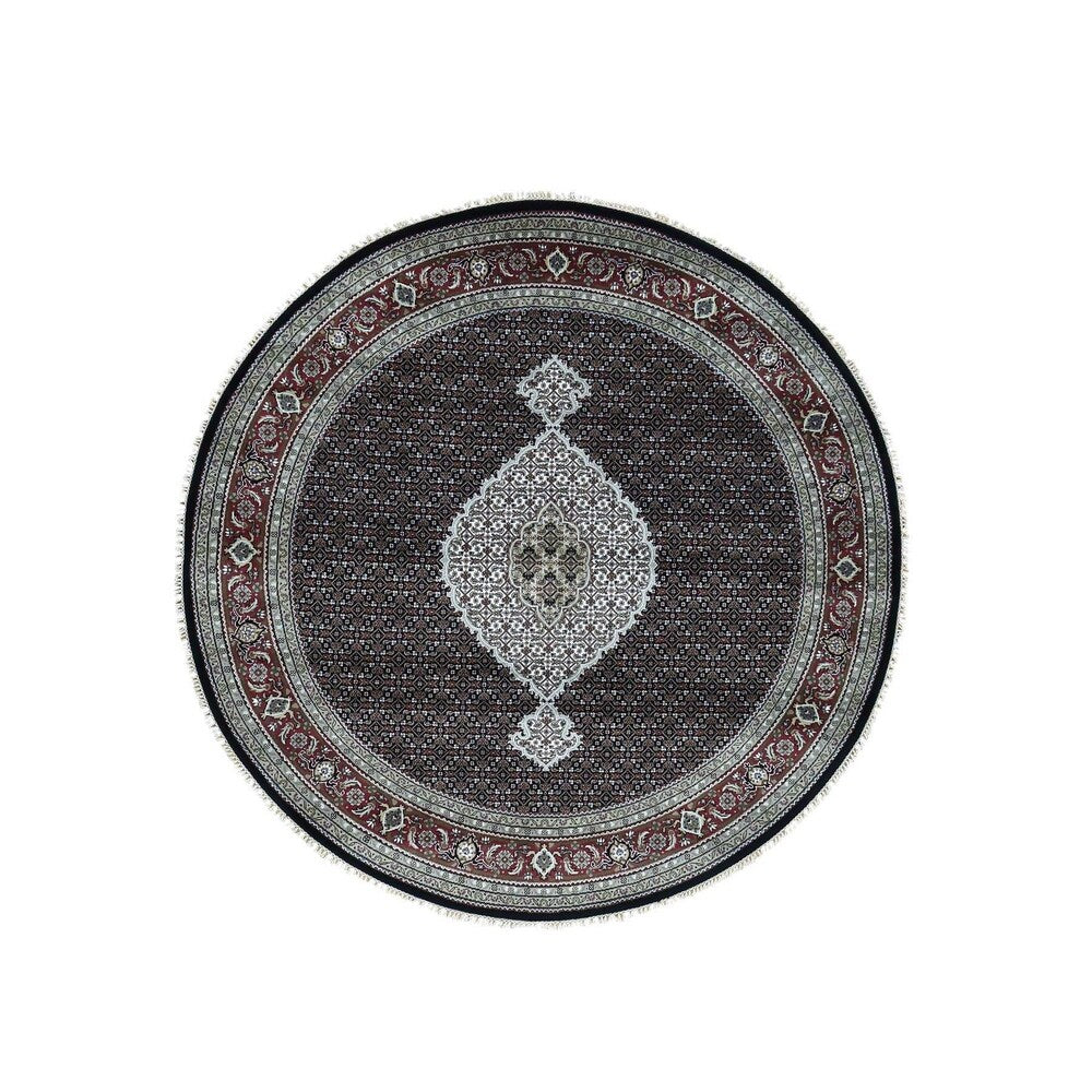 Shahbanu Rugs Hand Knotted Tabriz Mahi Wool And Silk Round Oriental Rug (7'10" x 7'10") - 7'10" x 7'10"
