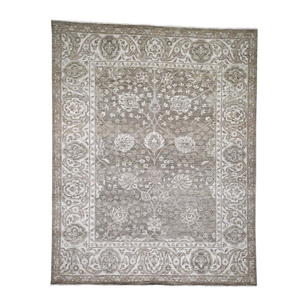 Shahbanu Rugs Hand-Knotted Turkish Knot Oushak Cropped Thin Pure Wool Oriental Rug (7'10" x 9'10") - 7'10" x 9'10"