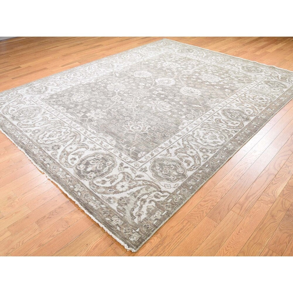 Shahbanu Rugs Hand-Knotted Turkish Knot Oushak Cropped Thin Pure Wool Oriental Rug (7'10" x 9'10") - 7'10" x 9'10"