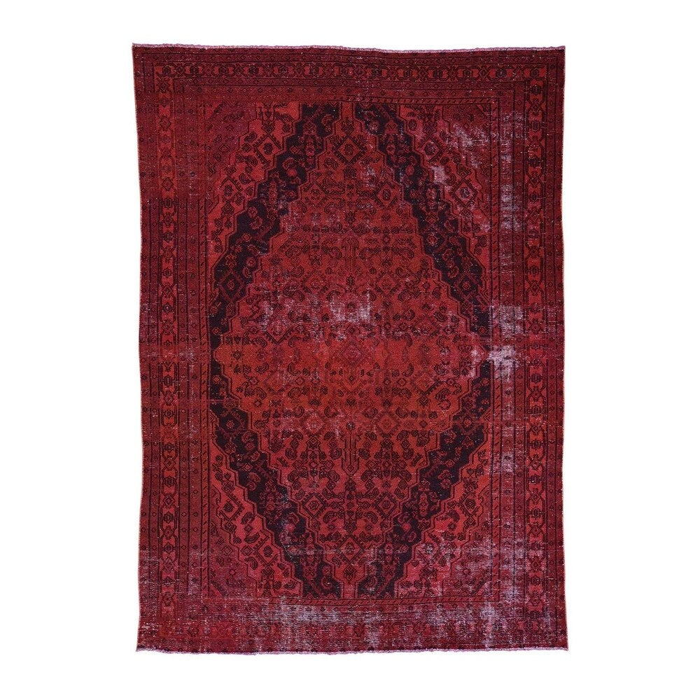 Shahbanu Rugs Hand-Knotted Vintage Overdyed Persian Malayer Oriental Rug - 6'10" x 9'8"